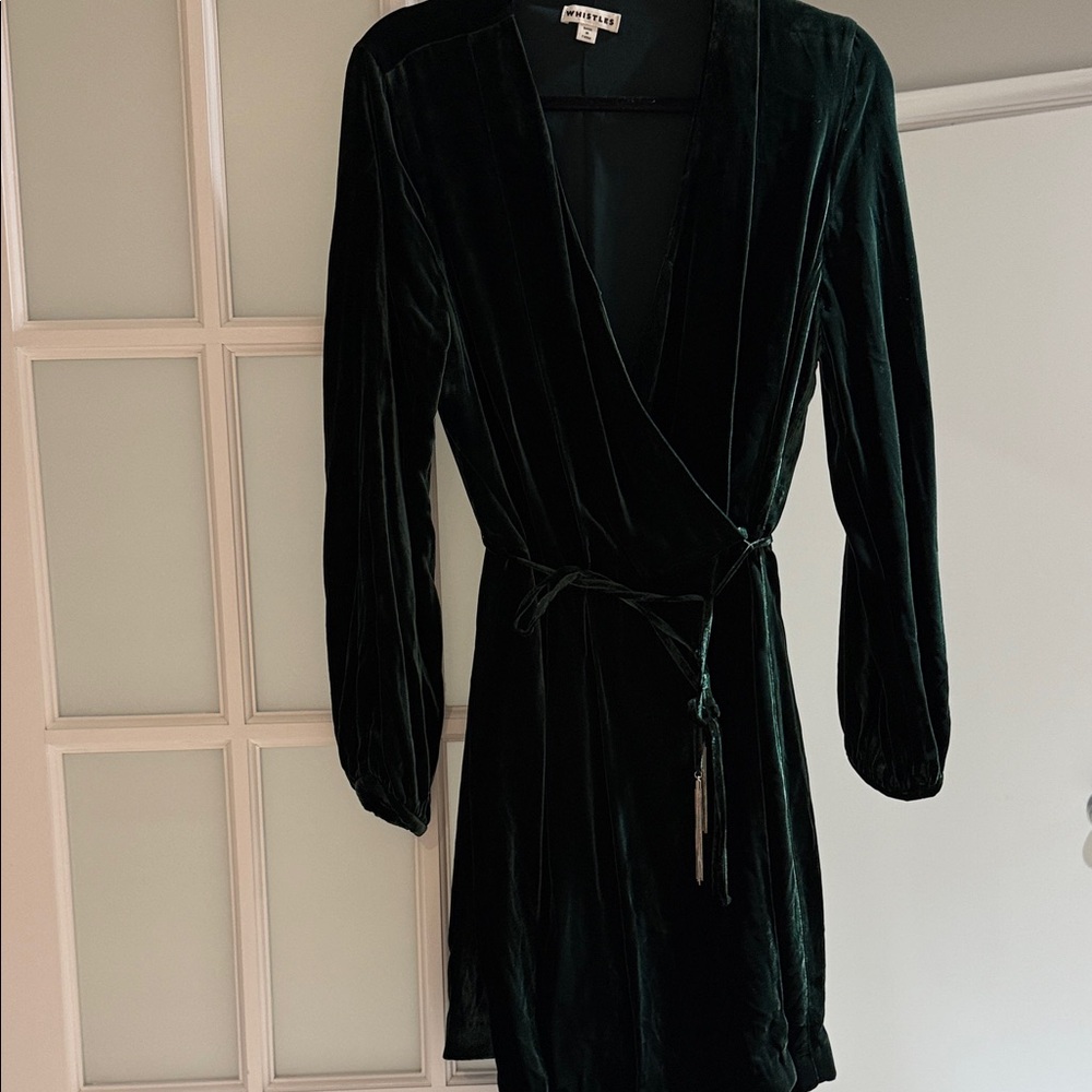 Whistles Dark Green Velvet Long Sleeve Dress. Worn ONCE!!